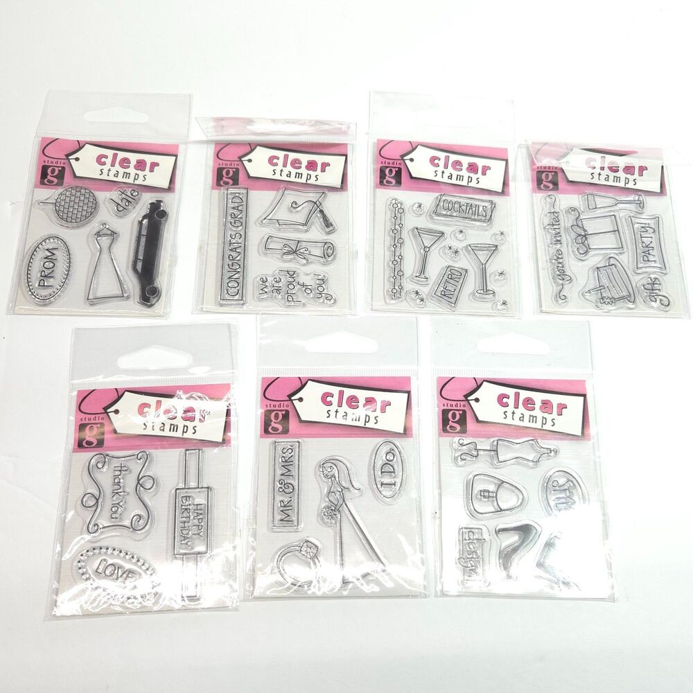 Studio G Clear Stamps Lot 7 Celebration Set Prom Grad Wedding Party Birthday